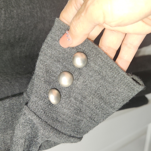 LENNIE FOR NINA LEONARD KNIT DRESS SIZE L DARK GREY TURTLE NECK BUTTONS EMBELLIS - Picture 6 of 12
